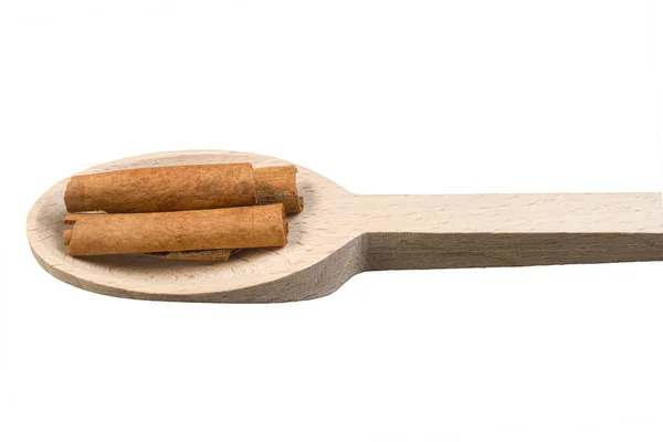 Cinnamon Sticks Wooden Spoon Isolated White Background — Stock Photo, Image