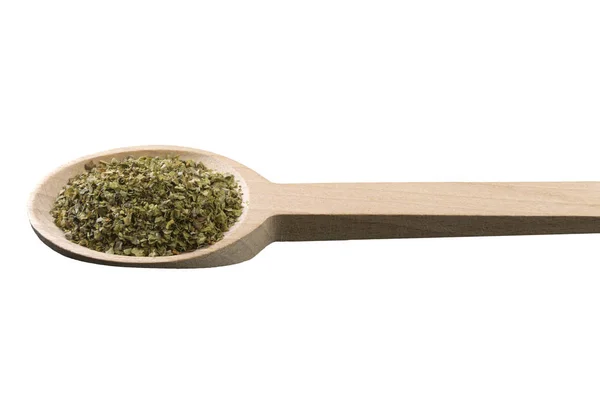 Marjoram Herb Wooden Spoon Isolated White Background — Stock Photo, Image