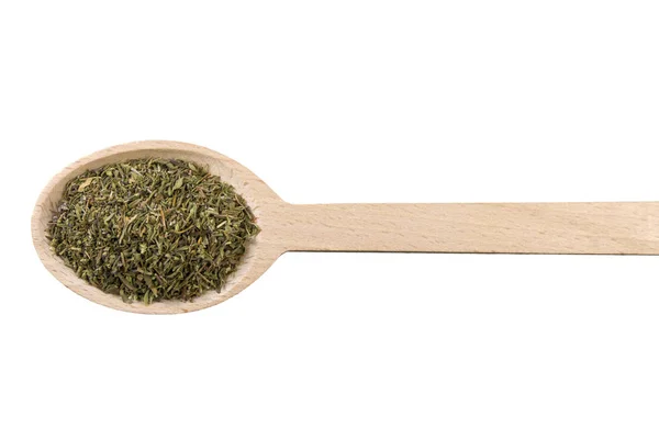 Thyme Herb Wooden Spoon Isolated White Background — Stock Photo, Image