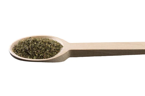 Thyme Herb Wooden Spoon Isolated White Background — Stock Photo, Image