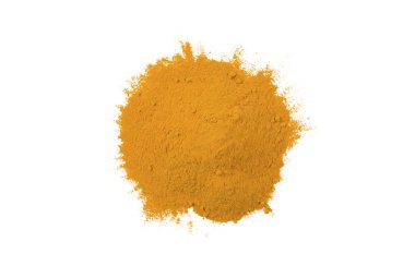 Beyaz arka plan üzerinde izole zerdeçal yığın. Üstten Görünüm