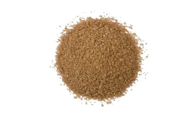 Brown Cane Sugar Heap Isolated White Background Top View — Stock Photo, Image