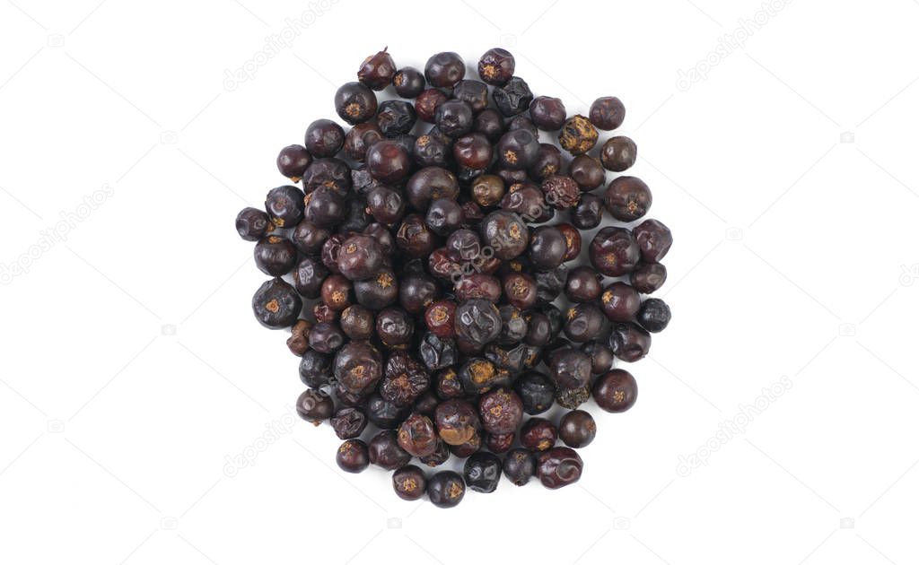 juniper berries heap isolated on white background. top view