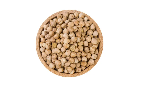 Kacang Arab Dalam Mangkuk Kayu Terisolasi Pada Latar Belakang Putih — Stok Foto