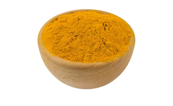 Curcuma Polvere Ciotola Isolata Fondo Bianco Vista Gradi Spezie Ingredienti — Foto Stock