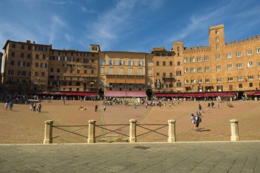 Siena / İtalya-21 Eylül 2019: Piazza del Campo Panoraması, Siena - İtalya.