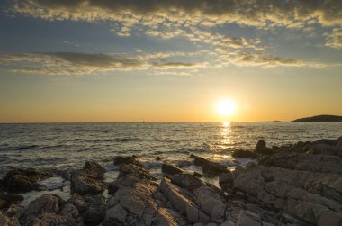 Adriyatik Denizi Hırvatistan, Europe, güzel gün batımı.