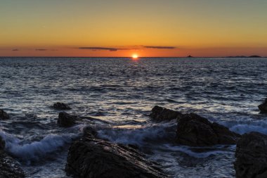 Adriyatik Denizi Hırvatistan, Europe, güzel gün batımı.