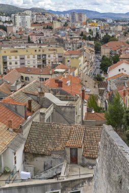 Sibenik Hırvatistan, 10 Eylül 2017, şehir, mimarileri ve binalar güzel şehirde güzel üstten görünüm