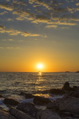 Adriyatik Denizi Hırvatistan, Europe, güzel gün batımı.