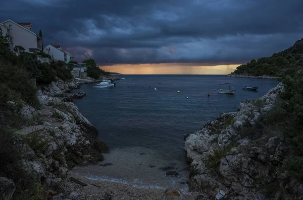 beautiful view of the sea with sunset and stone mountains