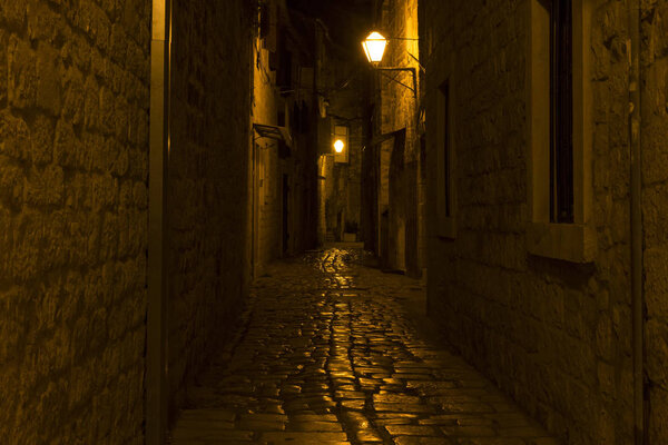 Beautiful old city at night. Trogir, Croatia