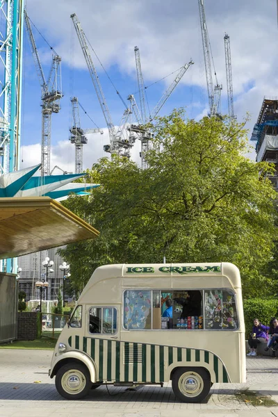 view of the city with ice cream truck