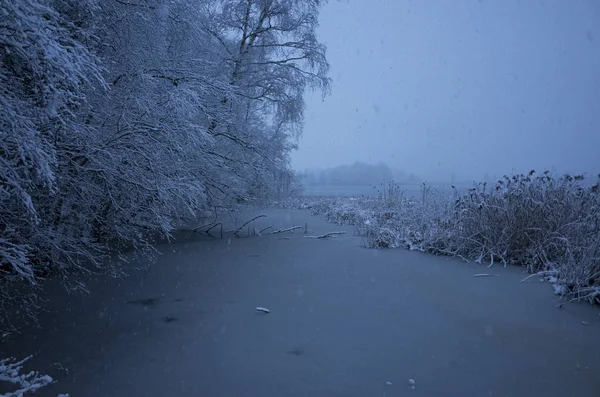 Mooie Natuur Landschap Foto Van Blauwe Schemering Avond Katrineholm Zweden — Stockfoto