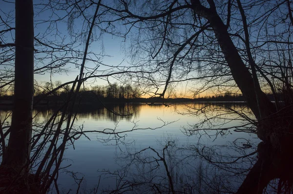 Schöne Natur Und Landschaft Foto Von Bunten Sonnenuntergang Frühlingsabend Schweden — Stockfoto