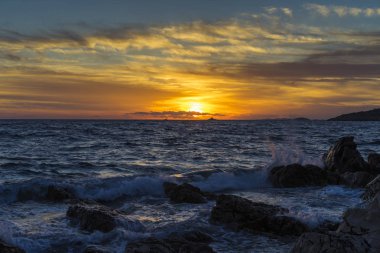 Adriyatik Denizi Hırvatistan, Europe, güzel gün batımı.