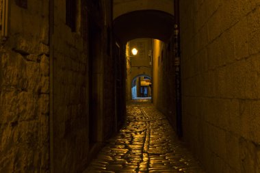  Gece güzel eski şehir. Trogir, Hırvatistan 