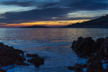 Adriyatik Denizi Hırvatistan, Europe, güzel gün batımı.