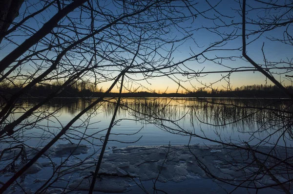 Schöne Natur Und Landschaft Foto Von Bunten Sonnenuntergang Frühlingsabend Schweden — Stockfoto