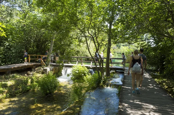 Sibenik, Hırvatistan, 2018-06-02, Milli Park Krka, güzel göl güneşli gün. Güzel doğa ve manzara, popüler turistik