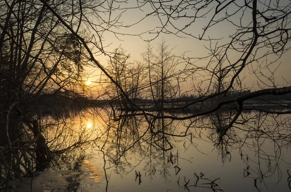 Schöne Natur Und Landschaft Foto Von Bunten Sonnenuntergang Frühlingsabend Schweden — Stockfoto