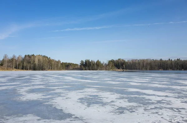 Güneşli bahar günü İsveç İskandinavya Avrupa'nın güzel doğa ve manzara fotoğraf. Buz Gölü, ağaçlar ve mavi gökyüzü güzel açık havada resim