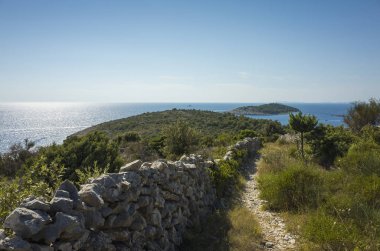 Güzel doğa ve manzara fotoğraf güneşli yaz günü, Dalmaçya, Hırvatistan, Avrupa'nın Adriyatik Denizi. Akdeniz sahilinde güzel açık havada. Sakin, huzurlu ve mutlu resim.