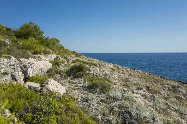 Güzel doğa ve manzara fotoğraf güneşli yaz günü, Dalmaçya, Hırvatistan, Avrupa'nın Adriyatik Denizi. Akdeniz sahilinde güzel açık havada. Sakin, huzurlu ve mutlu resim.