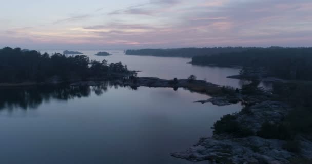 Flygfoto Över Landskapet Med Sjöar Och Öar Twilight — Stockvideo