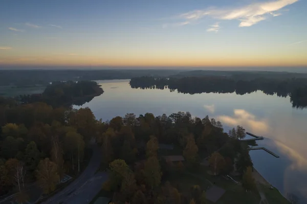 Flygfoto Över Landskapet Med Sjöar Och Öar Twilight — Stockfoto