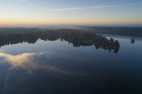 Vista Aérea Del Paisaje Con Lagos Islas Atardecer —  Fotos de Stock