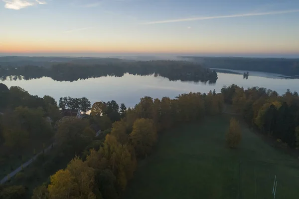 Flygfoto Över Landskapet Med Sjöar Och Öar Twilight — Stockfoto