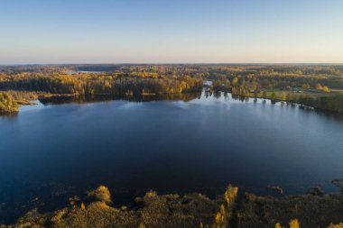 sonbahar sezonu orman tarafından yuvarlak göl manzarası
