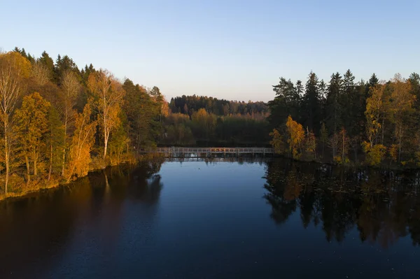 Utsikt Över Sjön Rundade Skog Höstsäsongen — Stockfoto