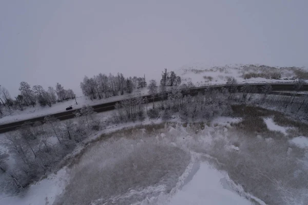 Aerial View Road Winter Season — Stock Photo, Image