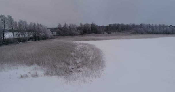 Vista Aerea Del Movimento Sul Lago Ghiacciato Durante Stagione Invernale — Video Stock