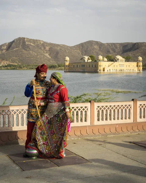 Jaipur Rajasthan India 2019 Jal Mahal Palace Sunset Couple Beautiful — Stock Photo, Image