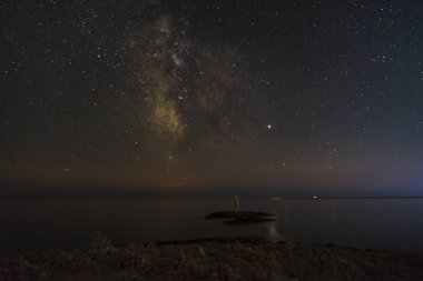 picturesque view of starry sky and river at night