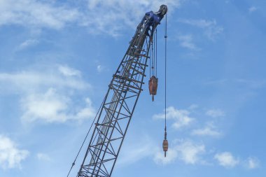 Mavi gökyüzü arka planında yeşil turna kaldırma