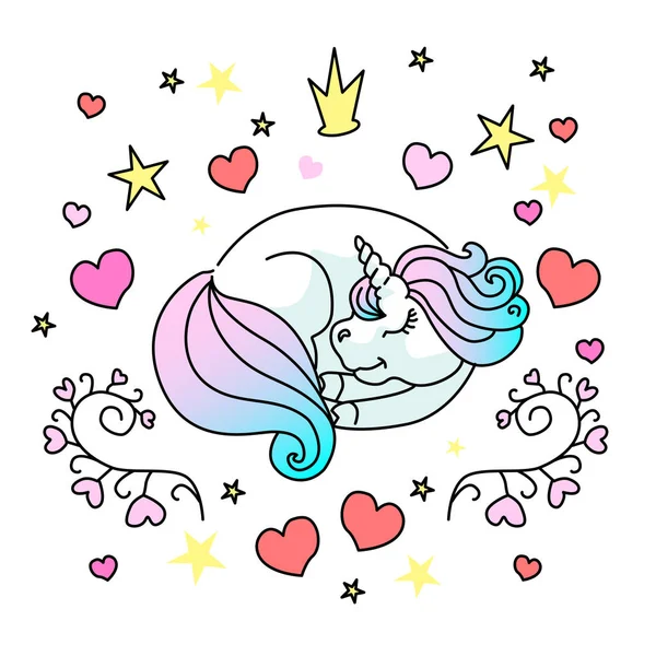 Sleeping Little Unicorn Vector Illustration Web — Stock Vector