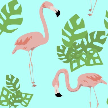 Flamingo ve tropikal yaprak swamless kuvvetler