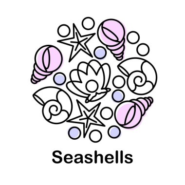 Deniz kabuklarını simgeler vektör ile kompozisyon