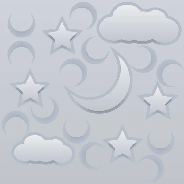 Luna Estrellas Nubes Papel Vector Ilustración — Vector de stock