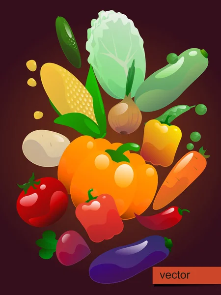 Cartel Brillante Con Vector Verduras — Vector de stock