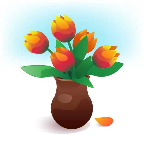 Florero Flores Tulipán Vector Ilustración — Vector de stock