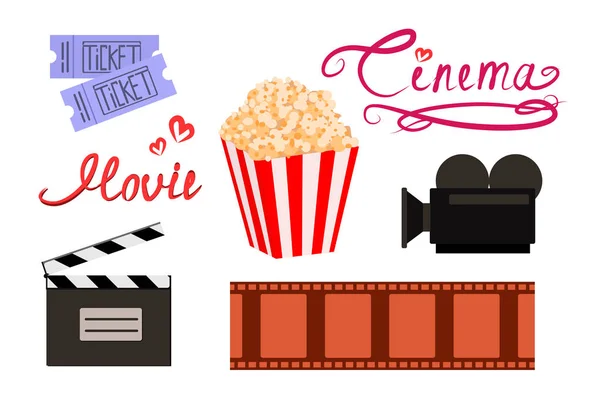 Cinema Cinema Conjunto Colorido Signo Filmagem Para Web Design Ilustração —  Vetores de Stock
