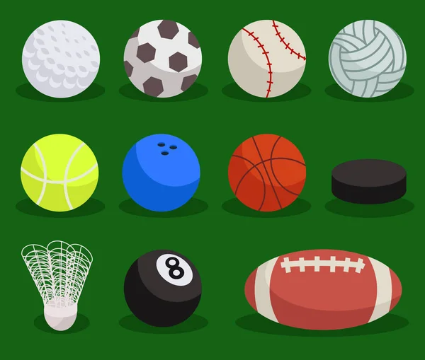 Flat sport ball set. Vector balls on green background vector illustration