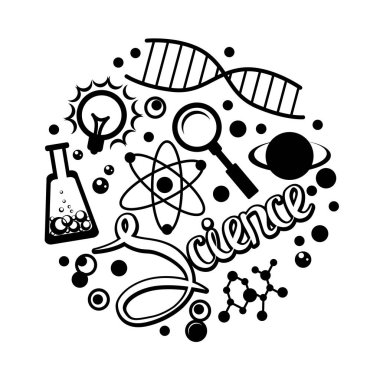 Word bilim ve beyaz arka plan üzerinde simgeler vektör çizimi