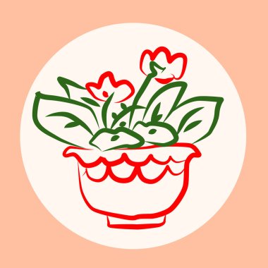 Şirin tencere ile blloming housplants. Çizilmiş vektör çizim el 