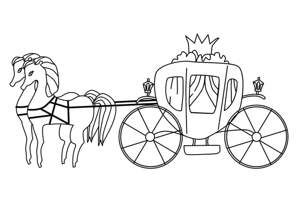 Carriage for princess isolated illustration. Vector coloring page — Stock Vector